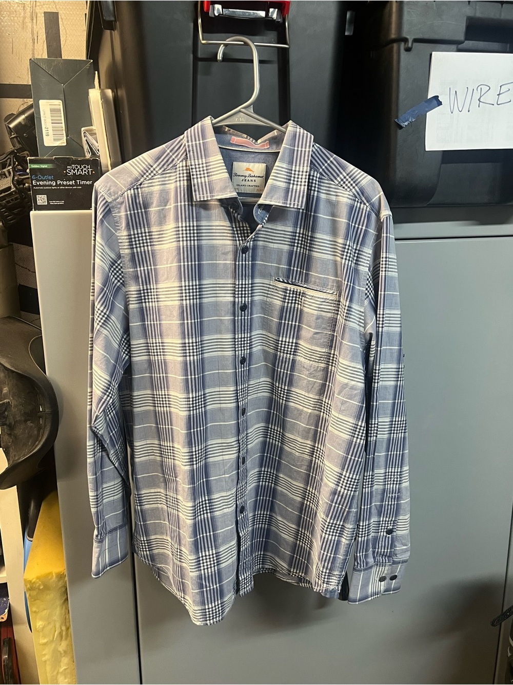 Tommy Bahama Blue and White Plaid Button-Down Shirt